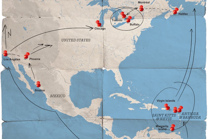  An overview of smuggling routes used by ‘El Chapo’ Guzman’s Sinaloa Cartel, and other groups, to move cocaine between South America and Canada.