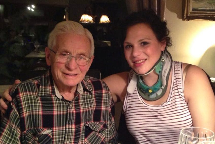 <p>There’s an online fundraiser happening right now for Marissa Morse, seen here Dec. 19, 2013 at her 26th birthday dinner with her grandfather, John Morse, of Hantsport. (Submitted photo)</p>