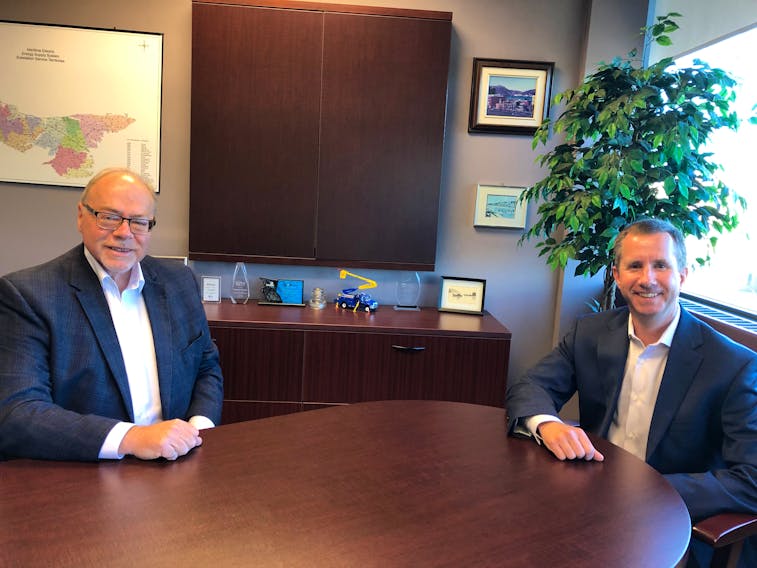 John Gaudet, left, is retiring at the end of the month from Maritime Electric. Jason Roberts, right, will be taking over as president and CEO on Aug. 1.