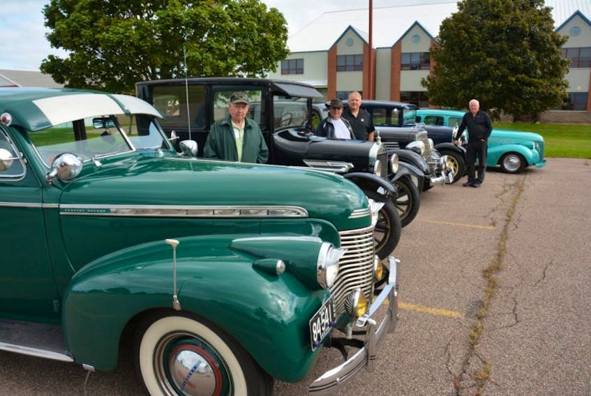<p>The Maritime pre-war registry car club is rolling through P.E.I. this long weekend with their antique cars. From left are some of the club drivers: Buckey Hiltz, Tim Shair, Gary McLeod and Bob Mackinnon. Colin MacLean/Journal Pioneer</p>