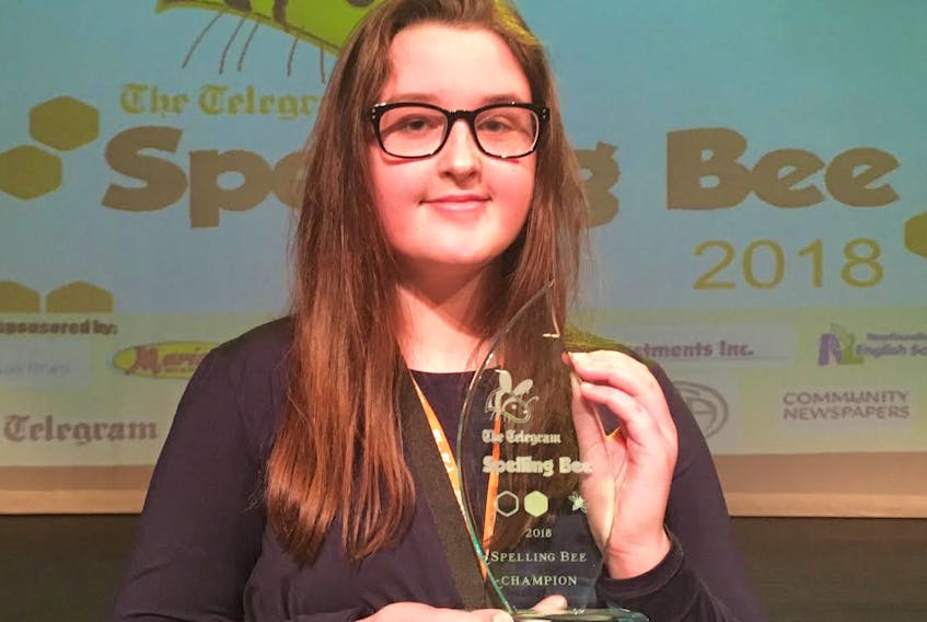 Eighth-grade student Mattie Cull is the 2018 Telegram Spelling Bee champion. Cull is a student at Cloud River Academy in Roddickton, N.L.