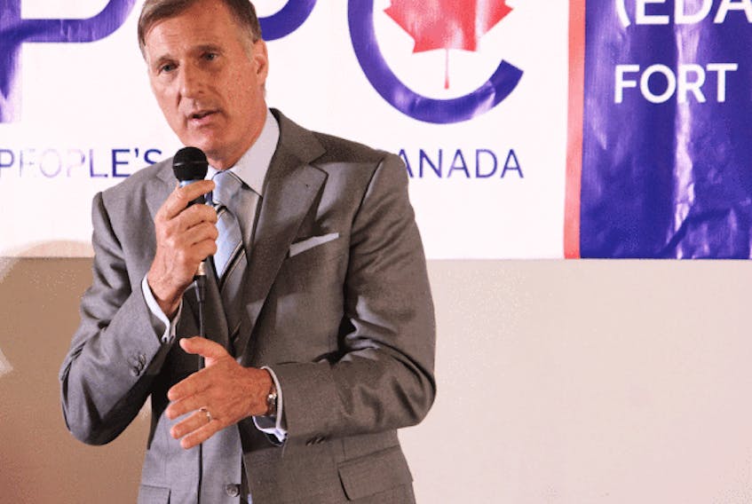  People’s Party of Canada Leader Maxime Bernier prepares to cast his ballot in Beauce, Quebec, Oct. 21, 2019. 