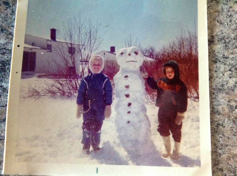 Earlier this week, Dwight Higgins took a trip down memory lane and a visit to his old photo albums.  He came across this little gem: “…my not-quite-5-year-old daughter with her best friend following the May 10th snowstorm of 1972”. The girls are standing next to a very handsome albeit late-season snowman at their home in Bible Hill NS.