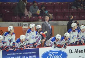 Summerside Western Capitals head coach Billy McGuigan is shown behind the team’s bench during a Maritime Junior Hockey League (MHL) game at Eastlink Arena against the South Shore Lumberjacks on Nov. 21.
