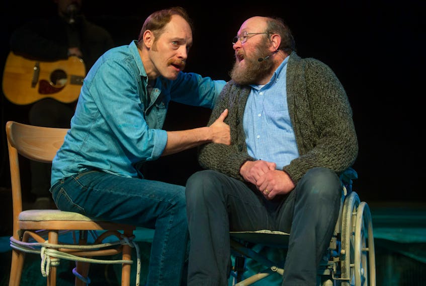 Darryl Hopkins, left, and Steve O'Connell perform a scene in Between Breaths at Neptune Theatre in Halifax. The play, which is produced by Artistic Fraud of Newfoundland, runs until Nov. 10.