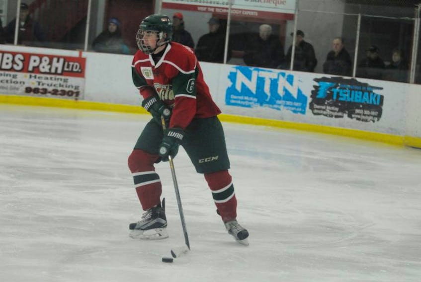 Chris McQuaid in action with the Kensington Monaghan Farms Wild of the New Brunswick/P.E.I. Major Midget Hockey League during the 2015-16 season.