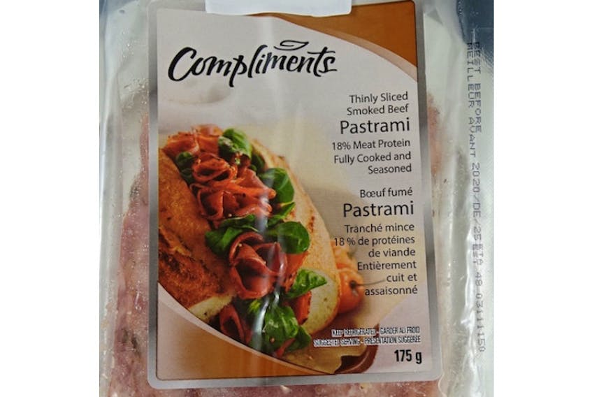 Compliments brand smoked beef pastrami has been recalled due to possible Listeria monocytogenes contamination. - CFIA image