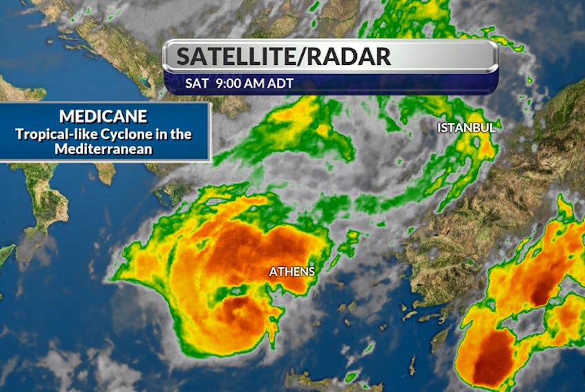 Rare medicane - as it made landfall in southern Greece early Saturday morning. - WSI