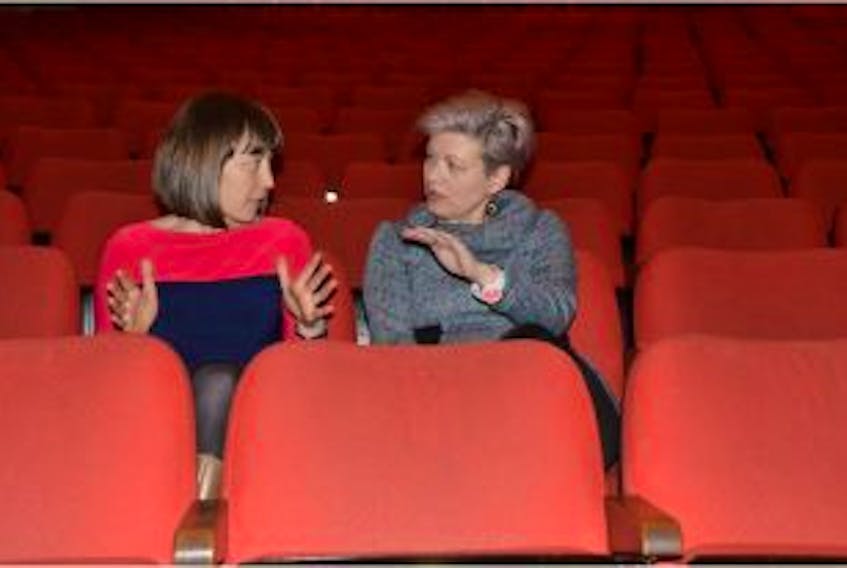['Playwright Megan Gail Coles (left) and director Emma Tibaldo are preparing for the debut of the play "Falling Trees." The play runs Wednesday to Sunday at the Barbara Barrett Theatre in St. John\'s.']