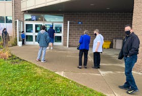 A small lineup formed at the Membertou Trade and Convention Centre where residents cast their ballots in the Jenu Room. Traffic in and out went smoothly and security was on hand to ensure social distancing. OSCAR BAKER III/THE CAPE BRETON POST 