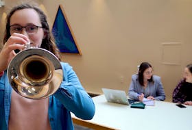 Katie Thistle, trumpet, Melody Rogers, voice, and Brianna Harte, voice, are all first-year bachelor of music students at Memorial University. Starting in September 2020, they will have the option to audition for a minor in jazz. Andrew Waterman/The Telegram 