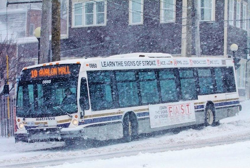 <p>This Metrobus was out of service when it slid off an icy road in St. John’s Wednesday. Soon after, Metrobus pulled all of its vehicles off the road until weather conditions improved.</p>