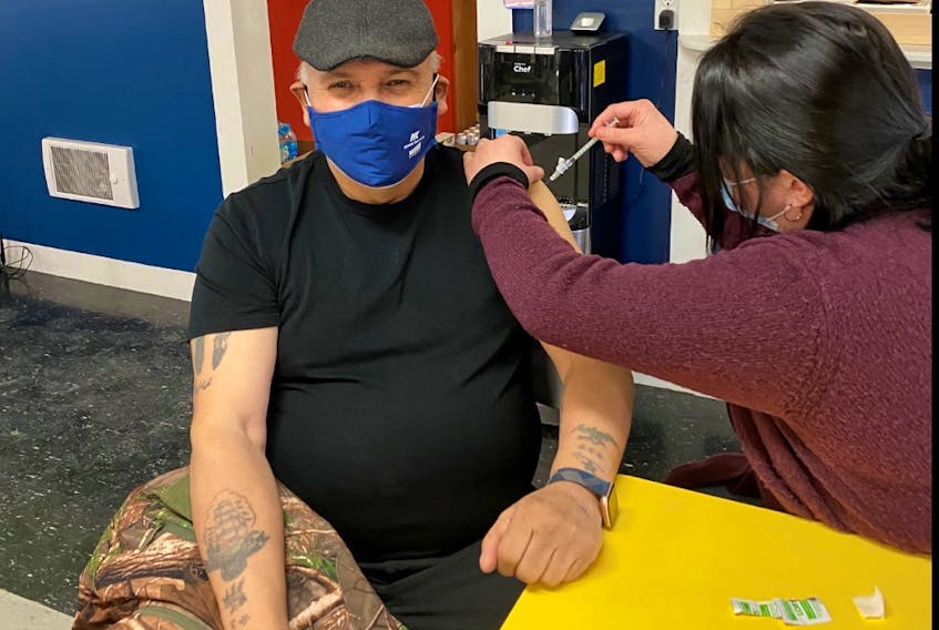 Miawpukek First Nation Chief Mi’sel Joe was one of the first in the Conne River-based band to receive the COVID-19 vaccination. Contributed photo 