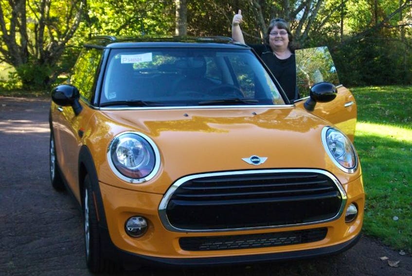 <p>Cathy Jane Cooper, of Summerside, recently took possession of her new Mini Cooper car. Copper’s name was drawn in a contest she didn’t know she was a part of. To be entered in the contest buyers had to purchase a Nestlé product at a Sobeys location and use their Air Miles card with the purchase.</p>