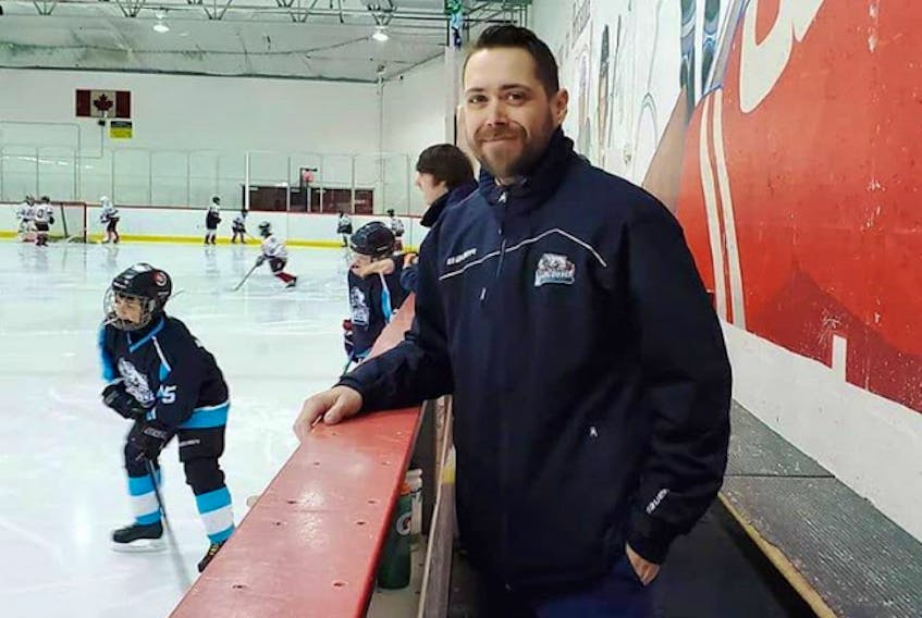 Stephen Gillis is on the bench coaching his Vancouver Atom A1 team on Sunday, less than a day after he was released from hospital following a kidney transplant. Contributed/Vancouver Minor Hockey Association



