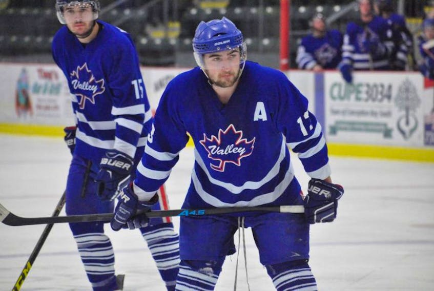 <p>Mitchell Normore (13) may be from Conception Bay South, but the Acadia University chemical engineering student is a valued member of the Valley Maple Leafs, who are representing Nova Scotia at the Don Johnson Cup Atlantic junior B hockey championship this week in C.B.S.</p>