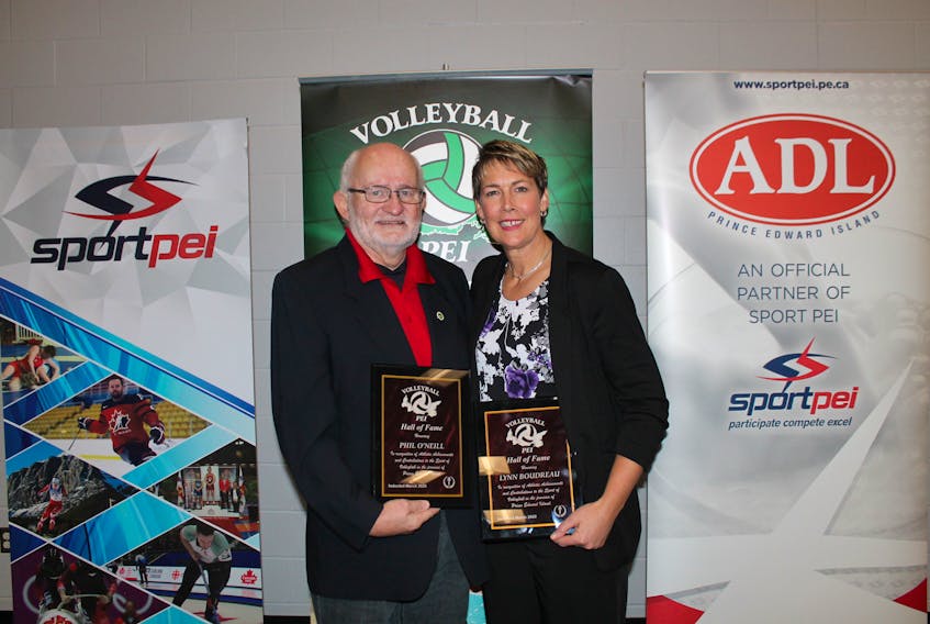 Lynn Boudreau and Phil O’Neill were recently inducted into the Volleyball P.E.I. Hall of Fame. The induction ceremony took place at Credit Union Centre in Summerside.