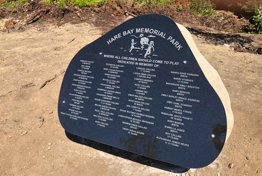 This monument in Hare Bay is located in the Hare Bay Memorial Park and is dedicated to the children of Hare Bay and Dover who have passed away. Photo courtesy Billie Keats