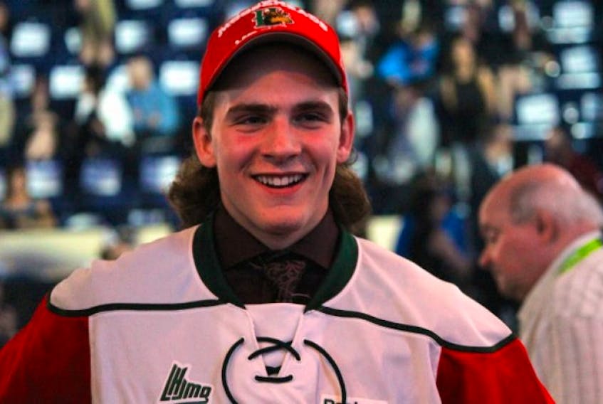 <span>A smiling Dominik Blain-Dupuis, who was taken in the fifth round by the Halifax Mooseheads in Saturday's QMJHL draft in Sherbrooke, Que.</span>