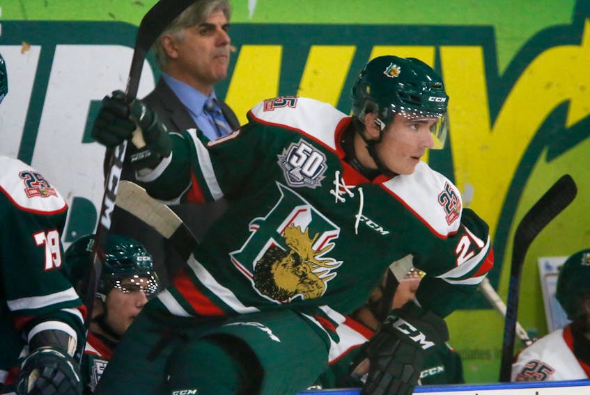 Halifax Mooseheads defenceman Justin Barron will miss six weeks after having corrective shoulder surgery on Friday. (TIM KROCHAK/CHRONICLE HERALD)
