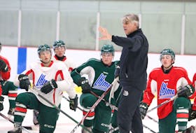 Halifax Mooseheasds head coach J.J. Daigneault instructs the players during an Aug. 30, 2020 practice at the RBC Centre in Dartmouth. (ERIC WYNNE/Chronicle Herald)
