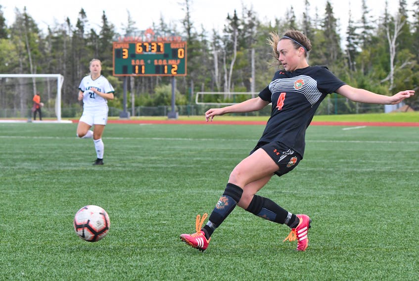 Amy Lynch of the Cape Breton Capers women’s soccer program is one of 31 Cape Breton athletes affected by the cancellation of fall sports at university and college levels due to the COVID-19 pandemic. CONTRIBUTED • VAUGHAN MERCHANT, CBU ATHLETICS