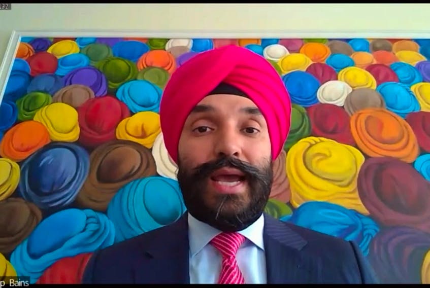 Industry Minister Navdeep Bains during Tuesday's virtual House of Commons meeting. SCREEN GRAB