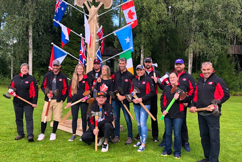 Team Canada poses for a photo at the 2019 World Championships of Double-bitted Axe Throwing in Hallefors, Sweden.  For the first time, Canada will host the 2021 World Axe Throwing Championships through organization of the Nova Lumberjacks Society (NLS). The Municipality of Barrington is hoping to have the successful bid to host the event. CONTRIBUTED