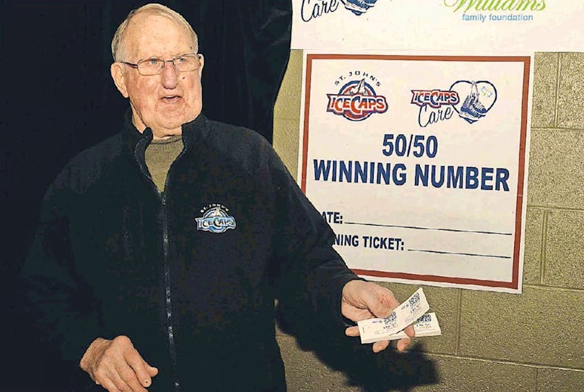 For people attending professional hockey games in St. John's over the last three decades, Murray Chaplin was a familiar face — and voice — as he sold 50-50 tickets on behalf of the Maple Leafs, IceCaps and Growlers charitable foundations. Chaplin died over the weekend. He was 83. — File photo/Joe Gibbons