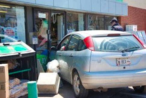 ['There were no injuries after a car crashed into the front doors of the Needs Convenience Store on Granville Street. Alcohol was not a factor in the accident.']
