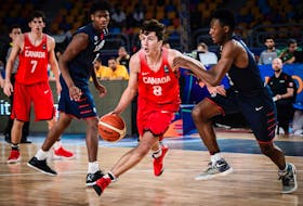 Bedford's Nate Darling handles the ball during a 2017 FIBA Under-19 Basketball World Cup game against the United States.