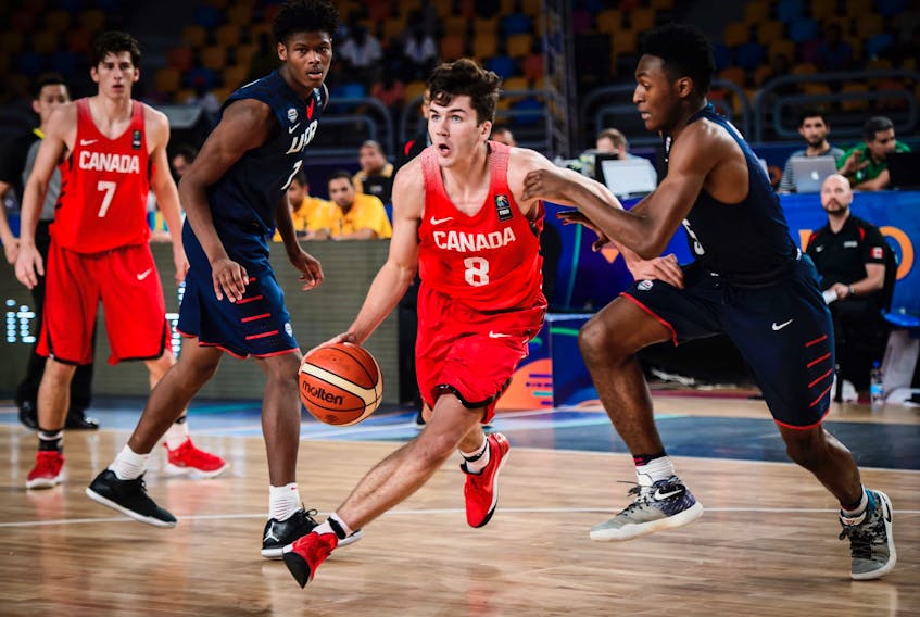 Bedford's Nate Darling handles the ball during a 2017 FIBA Under-19 Basketball World Cup game against the United States.
