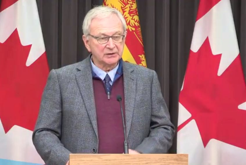New Brunswick Premier Blaine Higgs speaks to media during a briefing on Monday. Higgs said New Brunswick would not be imposing mandatory 14-day quarantine requirements on travellers from the other Atlantic provinces.