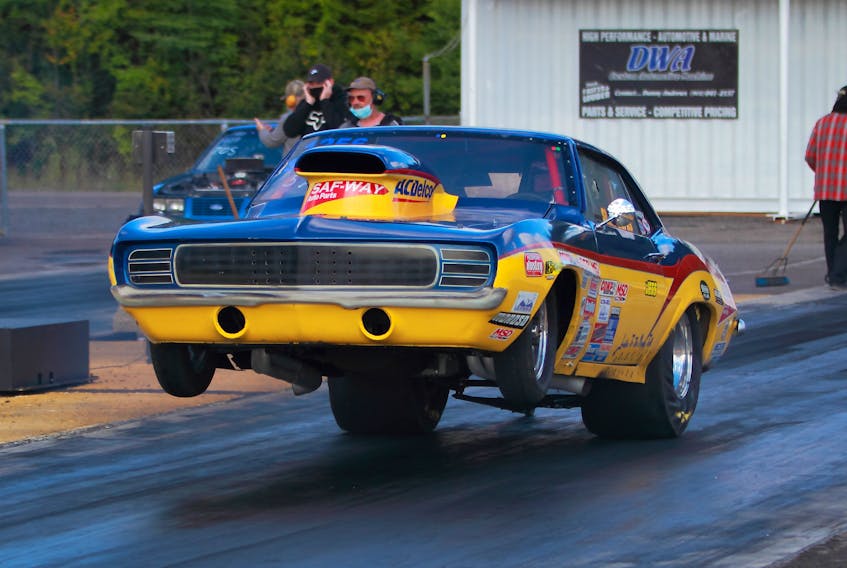 Super Pro racer Steve Burns of Sydney, driving his 1969 Camaro, found lots of traction at Cape Breton Dragway last weekend. About 110 racers assembled at the Sydney-based drag strip for the third and final race of the 2020 COVID-19 season. Results in today’s local scoreboard. CONTRIBUTED • GERARD BRYDEN