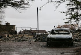 The remains of a home at 200 Portapique Beach Road in Portapique, N.S., on May 7. According to property records, this was one of the properties owned by the gunman and was destroyed during his shooting rampage on April 18 and 19, 2020.