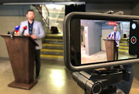 St. John’s City Coun. Jamie Korab —council lead on St. John’s Sports & Entertainment speaks to  reporters on the main concourse of Mile One Centre Wednesday.  Joe Gibbons/The Telegram