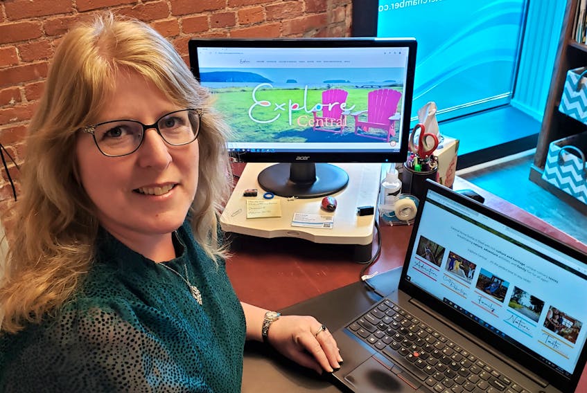 Truro and Colchester Chamber of Commerce executive director Sherry Martell checking out the new Explore Central website.  