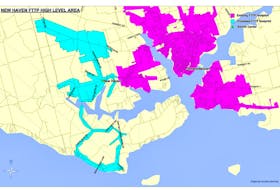 A map of planned improvements to broadband coverage in the New Haven area. Bell Canada plans to bring households in the blue areas up to the CRTC broadband standard of 50 mb/s download and 10 mb/s upload speed by January 2021.
-Department of Economic Growth, Tourism and Culture