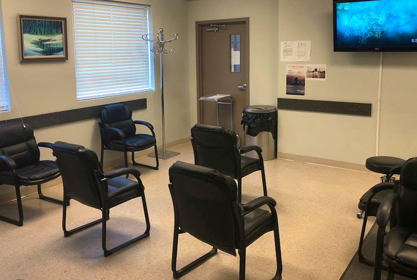 The empty St. John's waiting room of Dr. Marcus Hancock, a family doctor who is doing most appointments virtually during the  COVID-19 crisis, as is his practice partner Dr. Rasha Alani.  CONTRIBUTED