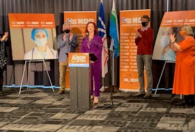 NDP Leader Alison Coffin gave a speech just minutes after seeing the unofficial results of the 2021 Newfoundland and Labrador provincial election. According to those results, Coffin lost by just over 50 votes in the St. John's East-Quidi Vidi district, while two NDP candidates will represent districts in the House of Assembly, Jim Dinn for St. John's Centre and Jordan Brown for Labrador West. — Andrew Waterman/The Telegram