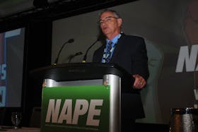 NAPE president Jerry Earle speaking at the union's Biennial Convention in St. John's Thursday. Andrew Robinson/The Telegram