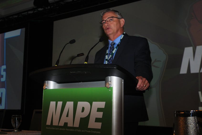 NAPE president Jerry Earle speaking at the union's Biennial Convention in St. John's Thursday. Andrew Robinson/The Telegram