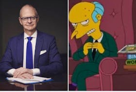Progressive Conservative Leader Ches Crosbie and Springfield nuclear plant owner Monty Burns were paired in DuBourdieu’s character breakdown. Photo courtesy Twitter 