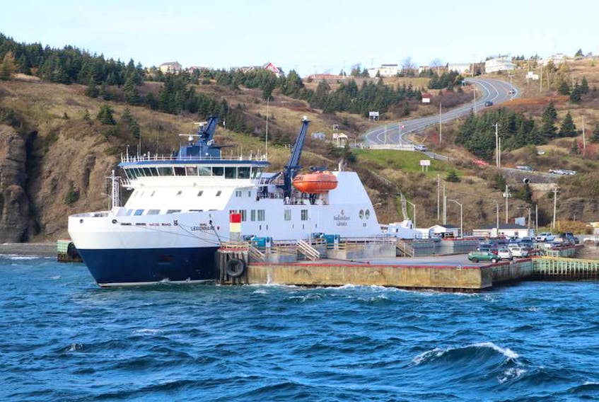 The MV Legionnaire docked on the Bell Island side of the Tickle. Telegram File Photo