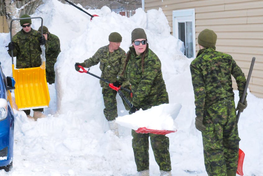 These members of the various Canadian Army units on land in St. John’s, N.L., to help with the massive clean-up of the Jan. 17 blizzard. TELEGRAM FILE PHOTO
