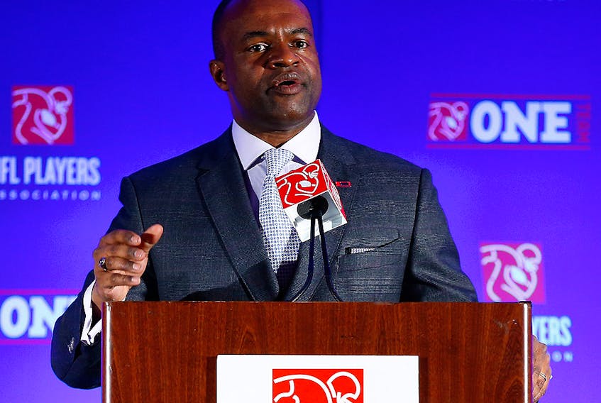 DeMaurice Smith, Executive Director of the National Football League Players Association, speaks during an NFLPA press conference prior to Super Bowl XLVIII on January 30, 2014 in New York. (Alex Trautwig/Getty Images) 