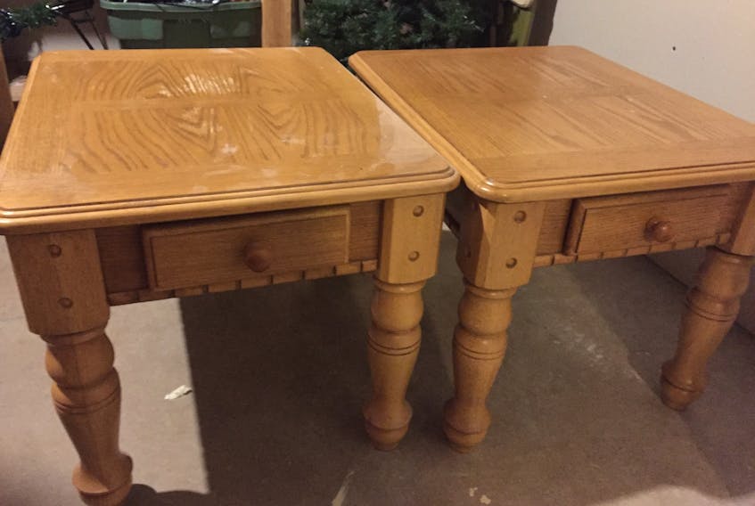 Heather's client had two huge end tables that could be easily transformed into skinnier nightstands.
