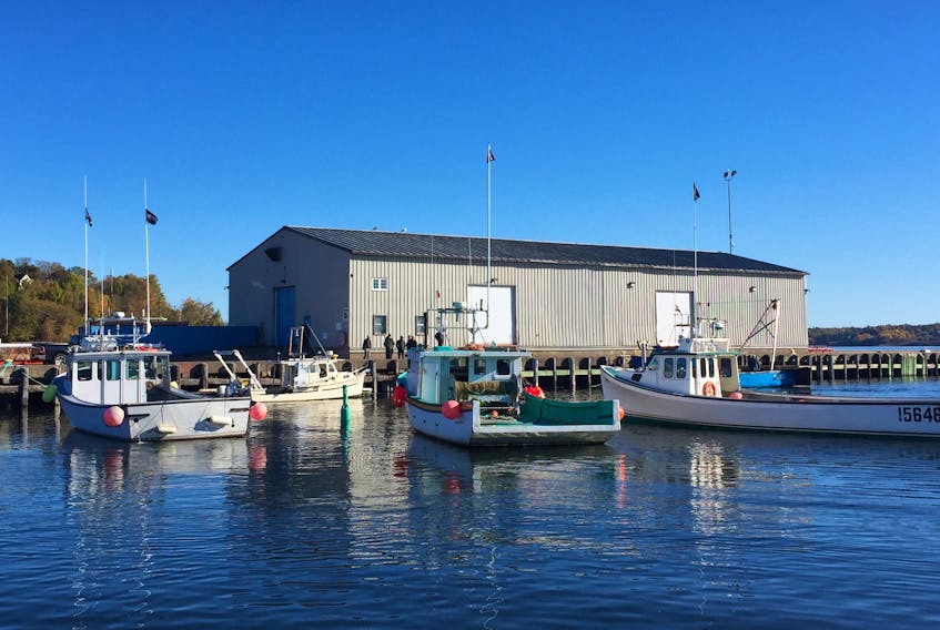 Boats can be seen docked at Pier C in Pictou where a survey boat was forced by fishermen to return to on Tuesday, Oct. 23.