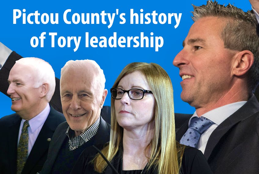 Tim Houston, right, is the latest in a long line of Progressive Conservative party leaders who call Pictou County home. The most recent include former premiers Donald Cameron, left, and John Hamm, as well as interim leader Karla MacFarlane.