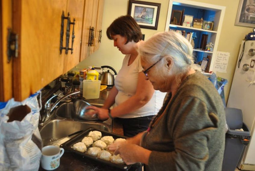 Rosalie Little and VON continuing care assistant Wendy MacCallum prepare supper at Little’s residence in Hopewell. Little takes advantage of several services provided by the VON, which allow her to remain living in her own home.